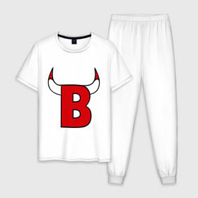 Мужская пижама хлопок с принтом B-Bulls в городе Новоалтайск, 100% хлопок | брюки и футболка прямого кроя, без карманов, на брюках мягкая резинка на поясе и по низу штанин
 | chicago bulls | swag | swag style | быки | одежда сваг | сваг | сваг стиль | свег | свог | свэг | чикаго буллз