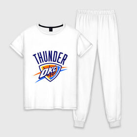 Женская пижама хлопок с принтом Thunder в городе Новоалтайск, 100% хлопок | брюки и футболка прямого кроя, без карманов, на брюках мягкая резинка на поясе и по низу штанин | basketball | nba | баскетболл | лого баскетбольных клубов | нба