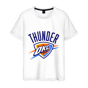 Мужская футболка хлопок с принтом Thunder в городе Новоалтайск, 100% хлопок | прямой крой, круглый вырез горловины, длина до линии бедер, слегка спущенное плечо. | basketball | nba | баскетболл | лого баскетбольных клубов | нба