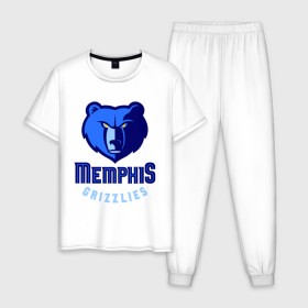 Мужская пижама хлопок с принтом Memphis в городе Новоалтайск, 100% хлопок | брюки и футболка прямого кроя, без карманов, на брюках мягкая резинка на поясе и по низу штанин
 | basketball | nba | баскетболл | лого баскетбольных клубов | нба