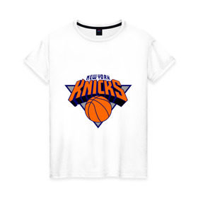 Женская футболка хлопок с принтом NY Knicks в городе Новоалтайск, 100% хлопок | прямой крой, круглый вырез горловины, длина до линии бедер, слегка спущенное плечо | basketball | nba | баскетболл | лого баскетбольных клубов | нба | нью йорк