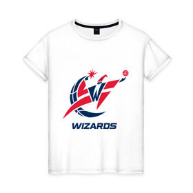 Женская футболка хлопок с принтом Wizards в городе Новоалтайск, 100% хлопок | прямой крой, круглый вырез горловины, длина до линии бедер, слегка спущенное плечо | basketball | nba | баскетболл | визардс | лого баскетбольных клубов | нба