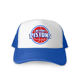 Кепка тракер с сеткой с принтом Detroit Pistons - logo в городе Новоалтайск, трикотажное полотно; задняя часть — сетка | длинный козырек, универсальный размер, пластиковая застежка | Тематика изображения на принте: basketball | nba | баскетболл | детроит | лого баскетбольных клубов | нба