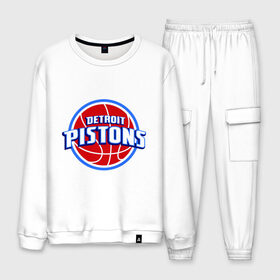 Мужской костюм хлопок с принтом Detroit Pistons - logo в городе Новоалтайск, 100% хлопок | на свитшоте круглая горловина, мягкая резинка по низу. Брюки заужены к низу, на них два вида карманов: два “обычных” по бокам и два объемных, с клапанами, расположенные ниже линии бедра. Брюки с мягкой трикотажной резинкой на поясе и по низу штанин. В поясе для дополнительного комфорта — широкие завязки | basketball | nba | баскетболл | детроит | лого баскетбольных клубов | нба