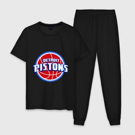 Мужская пижама хлопок с принтом Detroit Pistons - logo в городе Новоалтайск, 100% хлопок | брюки и футболка прямого кроя, без карманов, на брюках мягкая резинка на поясе и по низу штанин
 | basketball | nba | баскетболл | детроит | лого баскетбольных клубов | нба