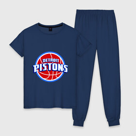 Женская пижама хлопок с принтом Detroit Pistons - logo в городе Новоалтайск, 100% хлопок | брюки и футболка прямого кроя, без карманов, на брюках мягкая резинка на поясе и по низу штанин | basketball | nba | баскетболл | детроит | лого баскетбольных клубов | нба