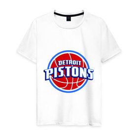 Мужская футболка хлопок с принтом Detroit Pistons - logo в городе Новоалтайск, 100% хлопок | прямой крой, круглый вырез горловины, длина до линии бедер, слегка спущенное плечо. | basketball | nba | баскетболл | детроит | лого баскетбольных клубов | нба