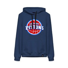 Женская толстовка хлопок с принтом Detroit Pistons - logo в городе Новоалтайск, френч-терри, мягкий теплый начес внутри (100% хлопок) | карман-кенгуру, эластичные манжеты и нижняя кромка, капюшон с подкладом и шнурком | basketball | nba | баскетболл | детроит | лого баскетбольных клубов | нба