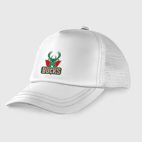 Детская кепка тракер с принтом Milwaukee Bucks - logo в городе Новоалтайск, Козырек - 100% хлопок. Кепка - 100% полиэстер, Задняя часть - сетка | универсальный размер, пластиковая застёжка | basketball | nba | баскетболл | лого баскетбольных клубов | нба