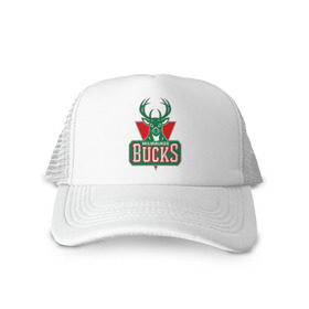Кепка тракер с сеткой с принтом Milwaukee Bucks - logo в городе Новоалтайск, трикотажное полотно; задняя часть — сетка | длинный козырек, универсальный размер, пластиковая застежка | basketball | nba | баскетболл | лого баскетбольных клубов | нба