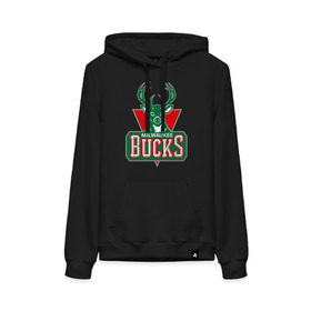 Женская толстовка хлопок с принтом Milwaukee Bucks - logo в городе Новоалтайск, френч-терри, мягкий теплый начес внутри (100% хлопок) | карман-кенгуру, эластичные манжеты и нижняя кромка, капюшон с подкладом и шнурком | basketball | nba | баскетболл | лого баскетбольных клубов | нба
