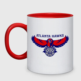 Кружка двухцветная с принтом Atlanta Hawks - logo в городе Новоалтайск, керамика | объем — 330 мл, диаметр — 80 мм. Цветная ручка и кайма сверху, в некоторых цветах — вся внутренняя часть | 