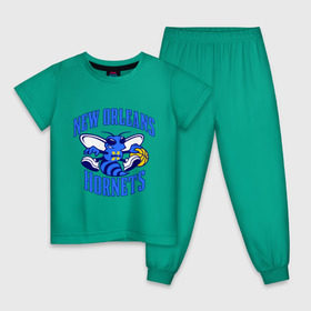 Детская пижама хлопок с принтом New Orleans Hornets в городе Новоалтайск, 100% хлопок |  брюки и футболка прямого кроя, без карманов, на брюках мягкая резинка на поясе и по низу штанин
 | basketball | nba | баскетболл | лого баскетбольных клубов | нба | новый орлеан