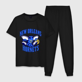 Мужская пижама хлопок с принтом New Orleans Hornets в городе Новоалтайск, 100% хлопок | брюки и футболка прямого кроя, без карманов, на брюках мягкая резинка на поясе и по низу штанин
 | basketball | nba | баскетболл | лого баскетбольных клубов | нба | новый орлеан