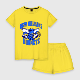 Женская пижама с шортиками хлопок с принтом New Orleans Hornets в городе Новоалтайск, 100% хлопок | футболка прямого кроя, шорты свободные с широкой мягкой резинкой | basketball | nba | баскетболл | лого баскетбольных клубов | нба | новый орлеан