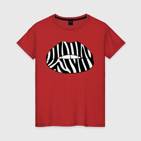 Женская футболка хлопок с принтом Zebra lips в городе Новоалтайск, 100% хлопок | прямой крой, круглый вырез горловины, длина до линии бедер, слегка спущенное плечо | lips | губы | зебра | поцелуй