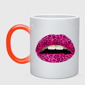 Кружка хамелеон с принтом Pink leopard lips в городе Новоалтайск, керамика | меняет цвет при нагревании, емкость 330 мл | Тематика изображения на принте: lips | губы | леопард | помада | поцелуй