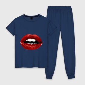 Женская пижама хлопок с принтом Pop art lips в городе Новоалтайск, 100% хлопок | брюки и футболка прямого кроя, без карманов, на брюках мягкая резинка на поясе и по низу штанин | поп арт