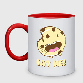 Кружка двухцветная с принтом Eat me! I`m Cake! в городе Новоалтайск, керамика | объем — 330 мл, диаметр — 80 мм. Цветная ручка и кайма сверху, в некоторых цветах — вся внутренняя часть | eat me | девушкам | для девушек | животные | мило | парные | пирожное | съешь меня