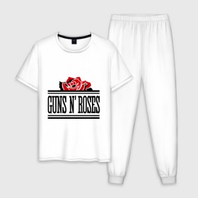 Мужская пижама хлопок с принтом Guns n roses red в городе Новоалтайск, 100% хлопок | брюки и футболка прямого кроя, без карманов, на брюках мягкая резинка на поясе и по низу штанин
 | guns and roses | rock | ганс н роуз | музыка | рок