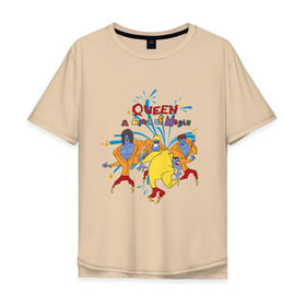 Мужская футболка хлопок Oversize с принтом Queen A Kind of Magic в городе Новоалтайск, 100% хлопок | свободный крой, круглый ворот, “спинка” длиннее передней части | freddie mercury | queen | классический рок | куин | рок группа | фредди меркьюри