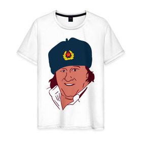 Мужская футболка хлопок с принтом Депардье - русский в городе Новоалтайск, 100% хлопок | прямой крой, круглый вырез горловины, длина до линии бедер, слегка спущенное плечо. | Тематика изображения на принте: 