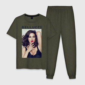 Мужская пижама хлопок с принтом Bellucci red lips в городе Новоалтайск, 100% хлопок | брюки и футболка прямого кроя, без карманов, на брюках мягкая резинка на поясе и по низу штанин
 | bellucci | monica belucci | беллуччи | беллуччи с красной помадой | моника беллуччи