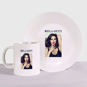 Набор: тарелка + кружка с принтом Bellucci red lips в городе Новоалтайск, керамика | Кружка: объем — 330 мл, диаметр — 80 мм. Принт наносится на бока кружки, можно сделать два разных изображения. 
Тарелка: диаметр - 210 мм, диаметр для нанесения принта - 120 мм. | bellucci | monica belucci | беллуччи | беллуччи с красной помадой | моника беллуччи