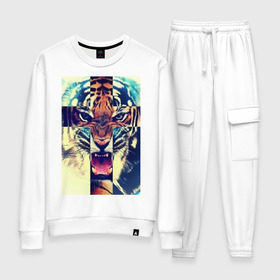 Женский костюм хлопок с принтом SWAG tiger в городе Новоалтайск, 100% хлопок | на свитшоте круглая горловина, мягкая резинка по низу. Брюки заужены к низу, на них два вида карманов: два 
