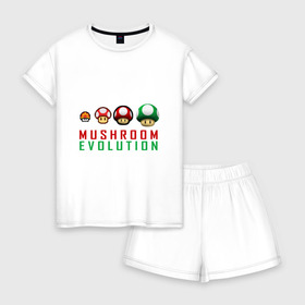 Женская пижама с шортиками хлопок с принтом Mario Mushroom Evolution в городе Новоалтайск, 100% хлопок | футболка прямого кроя, шорты свободные с широкой мягкой резинкой | nintendo | марио | нинтендо
