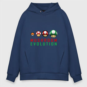 Мужское худи Oversize хлопок с принтом Mario Mushroom Evolution в городе Новоалтайск, френч-терри — 70% хлопок, 30% полиэстер. Мягкий теплый начес внутри —100% хлопок | боковые карманы, эластичные манжеты и нижняя кромка, капюшон на магнитной кнопке | nintendo | марио | нинтендо