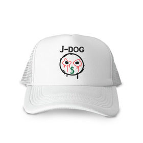 Кепка тракер с сеткой с принтом J-Dog (HU) в городе Новоалтайск, трикотажное полотно; задняя часть — сетка | длинный козырек, универсальный размер, пластиковая застежка | hollywood undead | j dog | дже док | рок реп группа