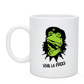 Кружка с принтом Viva la Frog в городе Новоалтайск, керамика | объем — 330 мл, диаметр — 80 мм. Принт наносится на бока кружки, можно сделать два разных изображения | Тематика изображения на принте: frog | viva la frog | viva лягушка | лягушка | лягушка чегевара