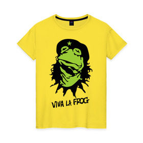 Женская футболка хлопок с принтом Viva la Frog в городе Новоалтайск, 100% хлопок | прямой крой, круглый вырез горловины, длина до линии бедер, слегка спущенное плечо | frog | viva la frog | viva лягушка | лягушка | лягушка чегевара