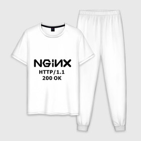 Мужская пижама хлопок с принтом nginx 200 OK в городе Новоалтайск, 100% хлопок | брюки и футболка прямого кроя, без карманов, на брюках мягкая резинка на поясе и по низу штанин
 | nginx | админам | администраторам | для админа | профессии | сервера | системным администраторам