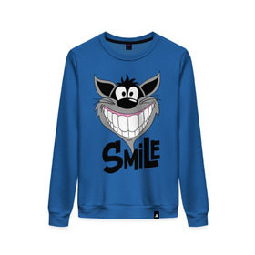 Женский свитшот хлопок с принтом Улыбка Smile в городе Новоалтайск, 100% хлопок | прямой крой, круглый вырез, на манжетах и по низу широкая трикотажная резинка  | smile | волк | смайл | смайлик | улыбка
