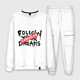 Мужской костюм хлопок с принтом Follow your Dreams в городе Новоалтайск, 100% хлопок | на свитшоте круглая горловина, мягкая резинка по низу. Брюки заужены к низу, на них два вида карманов: два “обычных” по бокам и два объемных, с клапанами, расположенные ниже линии бедра. Брюки с мягкой трикотажной резинкой на поясе и по низу штанин. В поясе для дополнительного комфорта — широкие завязки | banksy | dreams | follow your | follow your dreams | бенкси | бэнкси | графити | граффити | мечты | следовать вашей мечты | стрит арт | стритарт