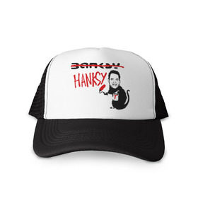 Кепка тракер с сеткой с принтом Hanksy в городе Новоалтайск, трикотажное полотно; задняя часть — сетка | длинный козырек, универсальный размер, пластиковая застежка | banksy | tom hanks | бенкси | бэнкси | графити | граффити | стрит арт | стритарт | том хенкс