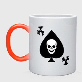 Кружка хамелеон с принтом Skull card в городе Новоалтайск, керамика | меняет цвет при нагревании, емкость 330 мл | карты | кости | пики | пиковый туз | череп | черепа