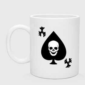 Кружка с принтом Skull card в городе Новоалтайск, керамика | объем — 330 мл, диаметр — 80 мм. Принт наносится на бока кружки, можно сделать два разных изображения | карты | кости | пики | пиковый туз | череп | черепа
