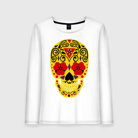 Женский лонгслив хлопок с принтом Flower Skull в городе Новоалтайск, 100% хлопок |  | skull | цветочный орнамент | цветы | череп | черепа