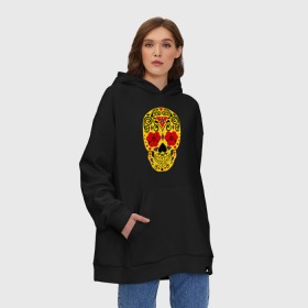 Худи SuperOversize хлопок с принтом Flower Skull в городе Новоалтайск, 70% хлопок, 30% полиэстер, мягкий начес внутри | карман-кенгуру, эластичная резинка на манжетах и по нижней кромке, двухслойный капюшон
 | skull | цветочный орнамент | цветы | череп | черепа