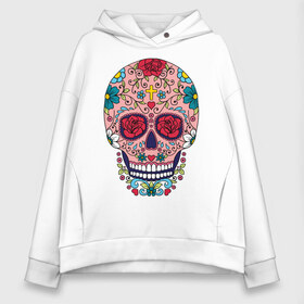 Женское худи Oversize хлопок с принтом Oldschool skull в городе Новоалтайск, френч-терри — 70% хлопок, 30% полиэстер. Мягкий теплый начес внутри —100% хлопок | боковые карманы, эластичные манжеты и нижняя кромка, капюшон на магнитной кнопке | oldschool | skull | олд скул | олдскул | цветочный орнамент | цветы | череп | черепа