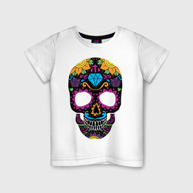 Детская футболка хлопок с принтом Skull mexica в городе Новоалтайск, 100% хлопок | круглый вырез горловины, полуприлегающий силуэт, длина до линии бедер | skull | мексика | мексиканский череп | череп | черепа