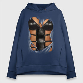 Женское худи Oversize хлопок с принтом Leather underwear в городе Новоалтайск, френч-терри — 70% хлопок, 30% полиэстер. Мягкий теплый начес внутри —100% хлопок | боковые карманы, эластичные манжеты и нижняя кромка, капюшон на магнитной кнопке | woman body | белье | грудь | женское тело | нижнее белье | подарок жене | тело