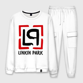 Мужской костюм хлопок с принтом Linkin park в городе Новоалтайск, 100% хлопок | на свитшоте круглая горловина, мягкая резинка по низу. Брюки заужены к низу, на них два вида карманов: два “обычных” по бокам и два объемных, с клапанами, расположенные ниже линии бедра. Брюки с мягкой трикотажной резинкой на поясе и по низу штанин. В поясе для дополнительного комфорта — широкие завязки | Тематика изображения на принте: lp | rock | линкин парк | музыка | рок группа