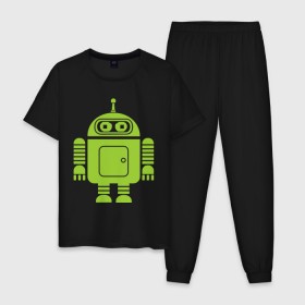 Мужская пижама хлопок с принтом Android-bender. в городе Новоалтайск, 100% хлопок | брюки и футболка прямого кроя, без карманов, на брюках мягкая резинка на поясе и по низу штанин
 | админам | андроид | бендер | мультик | мультфильм | ос | робот | футурама
