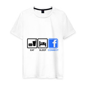 Мужская футболка хлопок с принтом Eat sleep facebook в городе Новоалтайск, 100% хлопок | прямой крой, круглый вырез горловины, длина до линии бедер, слегка спущенное плечо. | eat | eat sleep facebook | facebook | sleep | еда | сон | фейсбук | фэйсбук