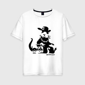 Женская футболка хлопок Oversize с принтом Gangsta rat (Banksy) в городе Новоалтайск, 100% хлопок | свободный крой, круглый ворот, спущенный рукав, длина до линии бедер
 | бэнкси | гангстер | граффити | грызун | мышь | хомяк