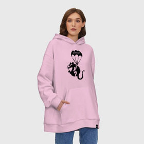 Худи SuperOversize хлопок с принтом Rat with parachute (Banksy) в городе Новоалтайск, 70% хлопок, 30% полиэстер, мягкий начес внутри | карман-кенгуру, эластичная резинка на манжетах и по нижней кромке, двухслойный капюшон
 | бэнкси | граффити | грызун | животные | хомяк с парашютом